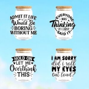 Set of 4 custom Glass Cups with Lids and Straws - 16oz Can Shaped cups gifts